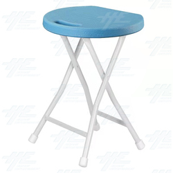 Plastic Fold Out Stool with White Frame - Blue