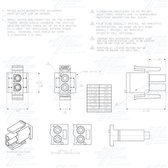 TYCO ELECTRONICS Universal Plug Housing, 2 Way Mate N Lok Plug - 350777-4 - Product Specification