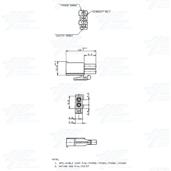 TYCO ELECTRONICS Universal Plug Housing, 2 Way Mate N Lok Plug - 172165-1 - Specification Diagram