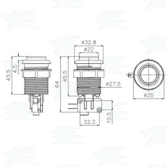 Arcade Push Button with Microswitch - White (Premium Series) - button diagram