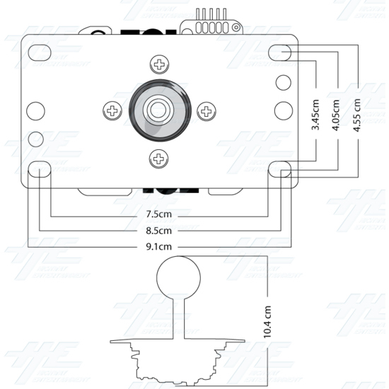 Sanwa Joystick (JLF-TP-8YT) with Red Ball Top - Dimensions