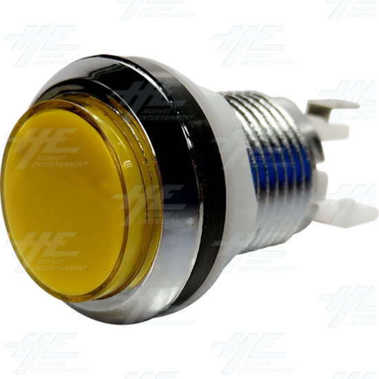 33mm Chrome Finish Push Illuminated Button Set - Yellow - Chrome Finish Push Illuminated Button - Yellow Angle View