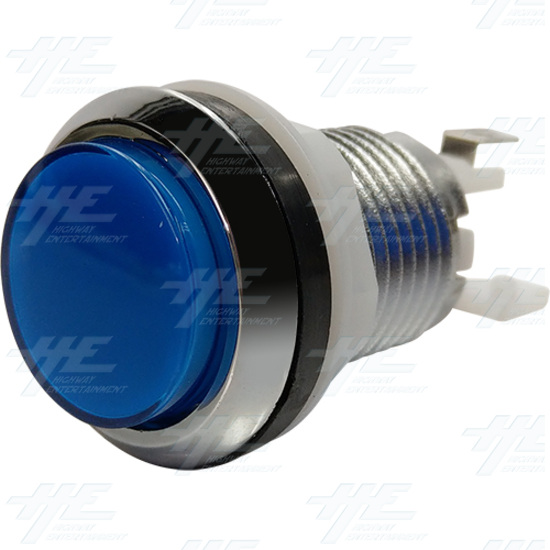 33mm Chrome Finish Push Illuminated Button Set - Blue - Chrome Finish Push Illuminated Button - Blue Angle View