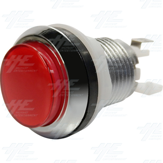 33mm Chrome Finish Push Illuminated Button Set - Red - Chrome Finish Push Illuminated Button - Red Angle View