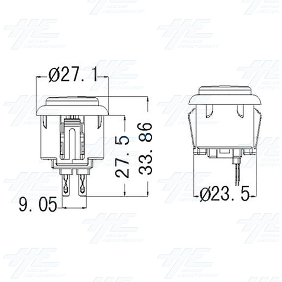 24mm Snap in Arcade Push Button - Pink - 24mm Snap-in Push Button - Dimensions