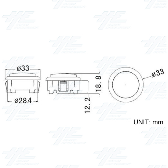 30mm Snap in Arcade Push Button - Blue - 30mm Snap in Arcade Push Button - Dimensions