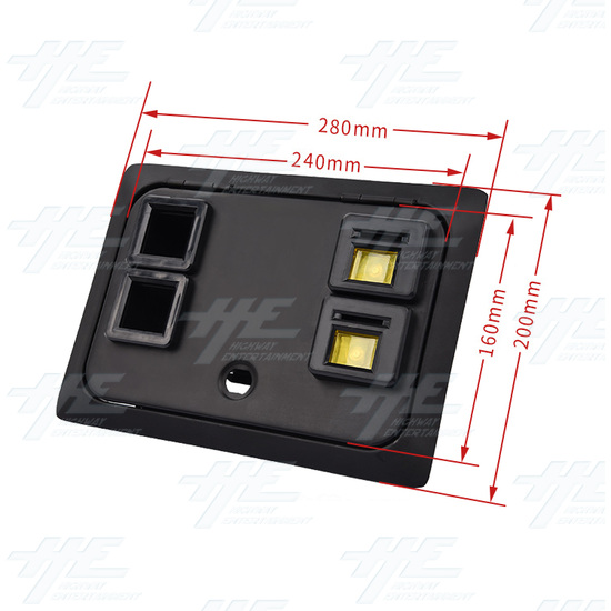 Double Coin Mech Door with Housing - Dimensions