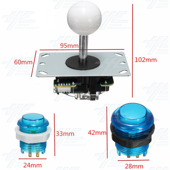 Two Player Arcade Kit for PC (DIY Type C) Sanwa Style Joystick - Dimensions