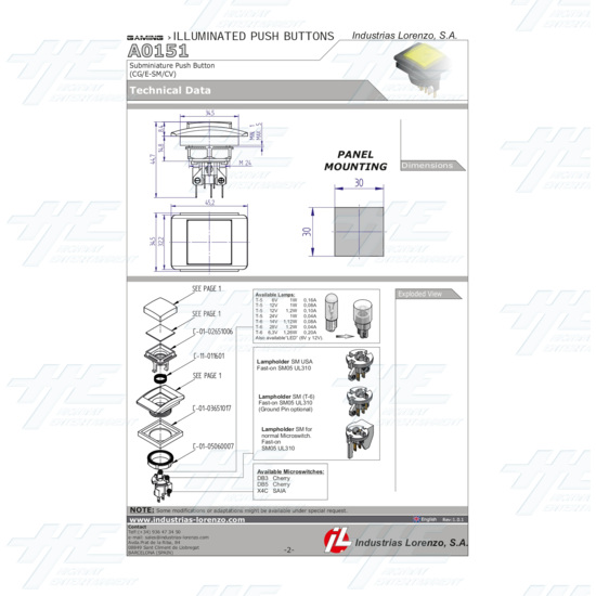 A0151 CG/E-SM/CV Illuminated Push Button - A0151 Manual