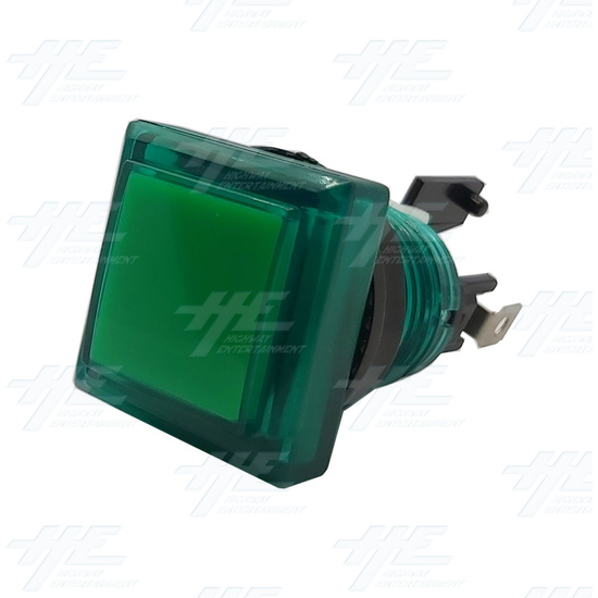 Square 33mm Illuminated Push Button Set - Green (Style 2) - Square 33mm Illuminated Push Button - Green Angle View