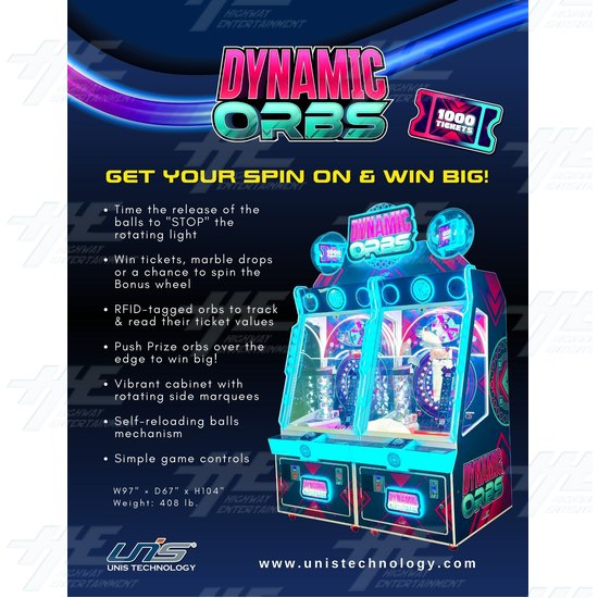 Dynamic Orbs - 2 Player Redemption Machine - Dynamic Orbs Flyer