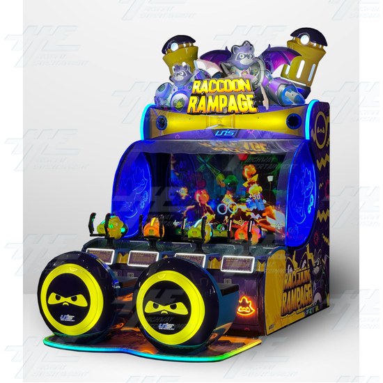 Raccoon Rampage - Water Blasting Arcade Machine - Raccoon Rampage - Water Blasting Machine - Angle View