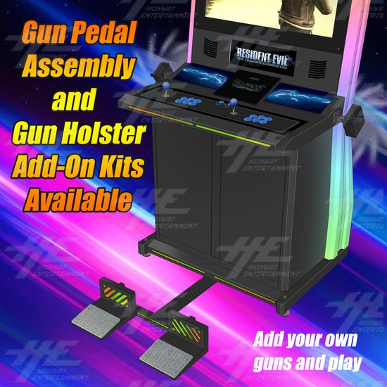 Tempest Upright Arcade Machine - (Blue Buttons) - Tempest Add-On Pedal Assembly and Gun Holsters