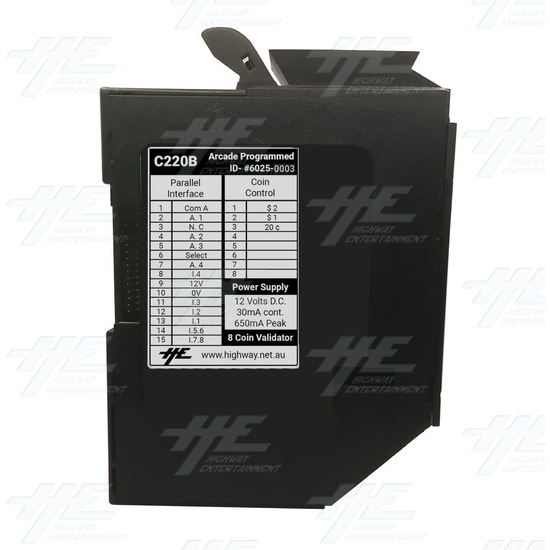 Coin Controls C220B Electronic Coin Mech - Top Load / Front Reject - Arcade Programmed - ID6025-0003---C220B-Arcade-Programmed Left View