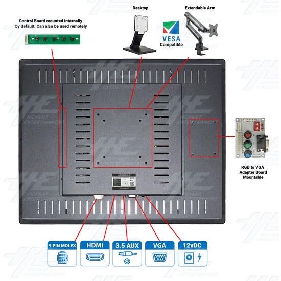 20.1 inch 4:3 Slimline Arcade LCD Monitor - 15khz 25khz 31khz up to 1600x1200 - 20.1" 4:3 LCD Professional Slimline VESA Monitor - Back Overview