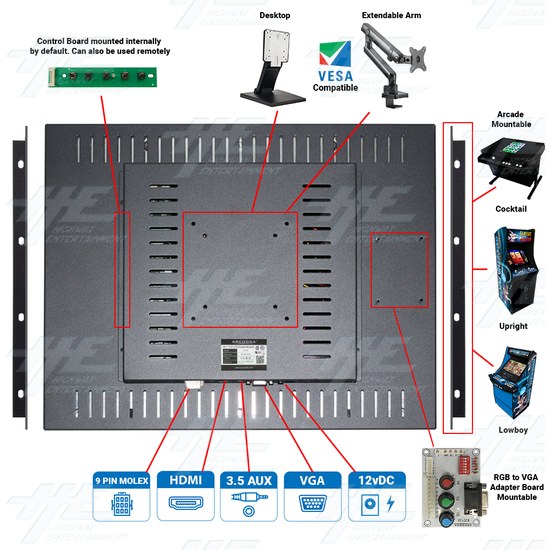 20.1 inch 4:3 Ratio Arcade LCD Monitor 15khz 25khz 31khz up to 1600x1200 - 20.1" 4:3 LCD Arcade VESA Monitor - Overview