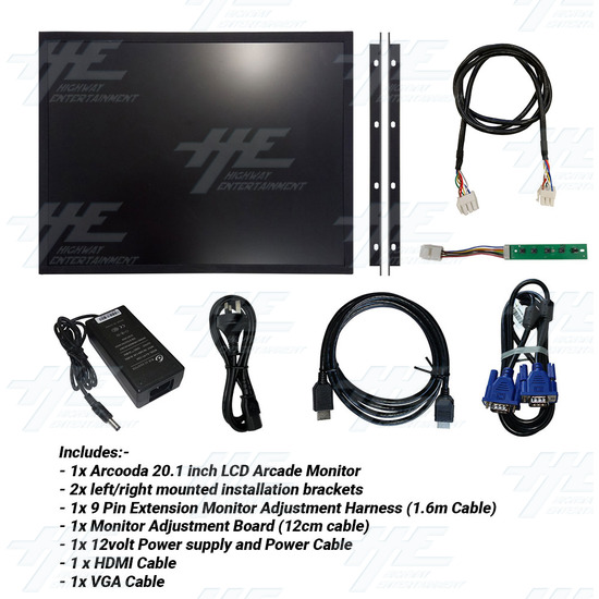 20.1 inch 4:3 Ratio Arcade LCD Monitor 15khz 25khz 31khz up to 1600x1200 - 20.1" 4:3 LCD Arcade VESA Monitor - Full Kit