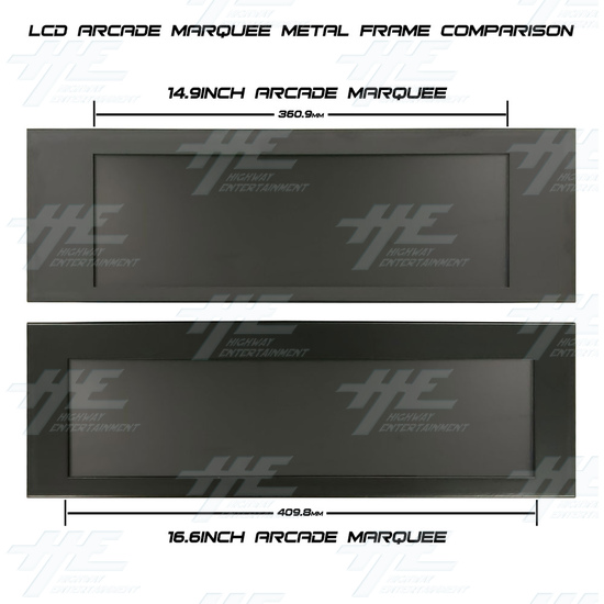 LCD Arcade Marquee for Vewlix Xtreme Chewlix Arcade Cabinets 14.9inch with Metal Frame - 14.9 and 16.6 Inch Marquee Comparison