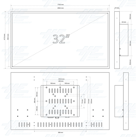 32 inch Arcade LCD Panel Monitor Arcooda 15khz to 1080P V31 - Dimensions