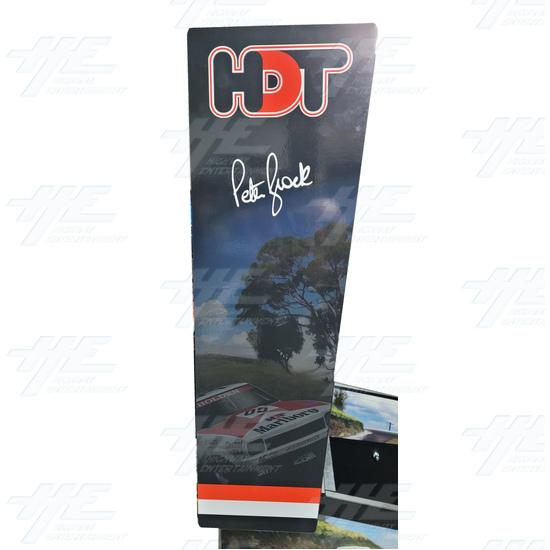 Peter Brock King of the Mountain Pinball Machine - Peter Brock 79 Holden Torana Edition - Left View Side HeaderBox Art
